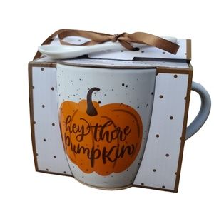 Ceramic Mug And Spoon Set, hey there pumpkin, 16 oz